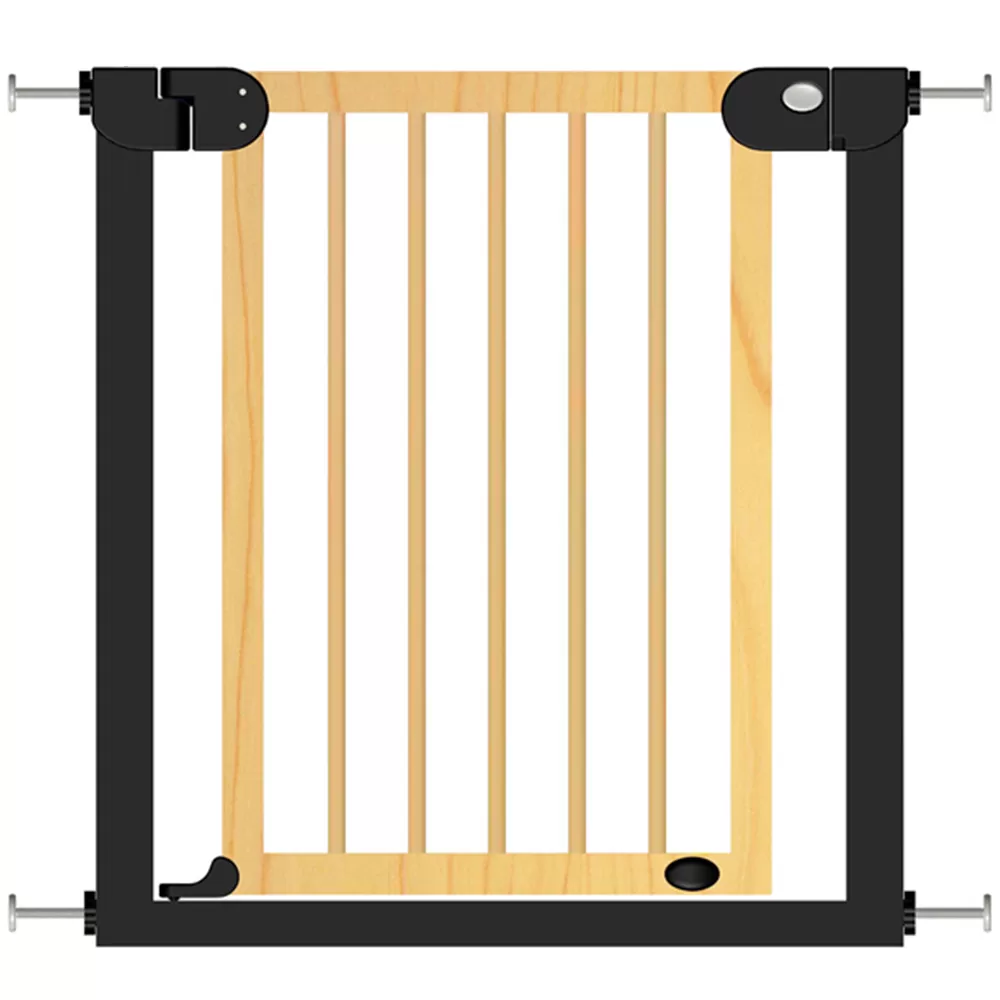 Baby Safe Wooden Safety Gate w/t 35cm Black Extension - Natural Wood