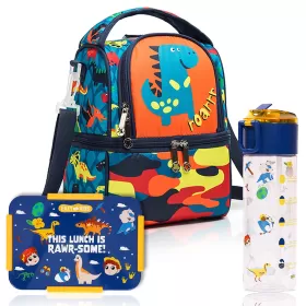 Eazy Kids Lunch Bag and Activity Backpack Set of 3 Dinosaur-Blue