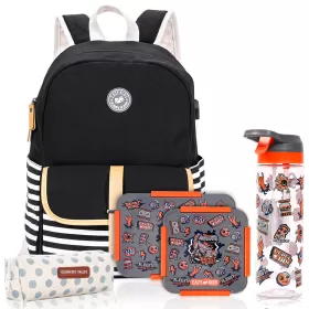 Eazy Kids School Bag Combo Set of 5 Dinosaur-Grey Black