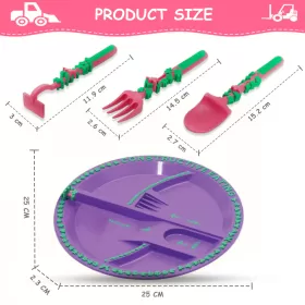 Eazy Kids Eating Plate with Spoon, Fork & Pusher - Purple, Gardening, 3Pcs