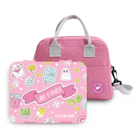 Eazy Kids Bento Box wt Insulated Lunch Bag & Cutter Set-Combo-Girl Power Pink