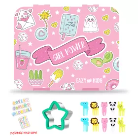 Eazy Kids Bento Box wt Insulated Lunch Bag & Cutter Set-Combo-Girl Power Pink