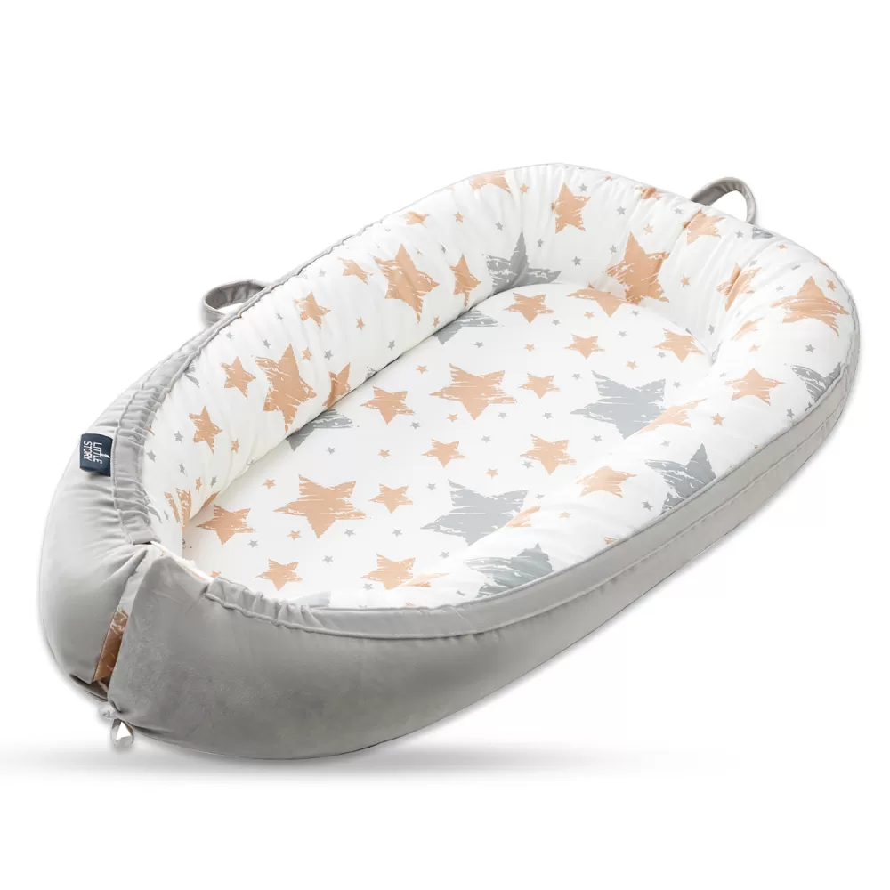 Little Story Soft Breathable fiberfill Newborn Lounger Bed with Baby Nursing and Feeding Pillow - Galaxy
