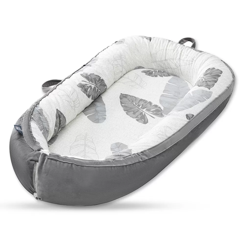 Little Story Soft Breathable fiberfill Newborn Lounger Bed with Baby Nursing and Feeding Pillow - Leaves
