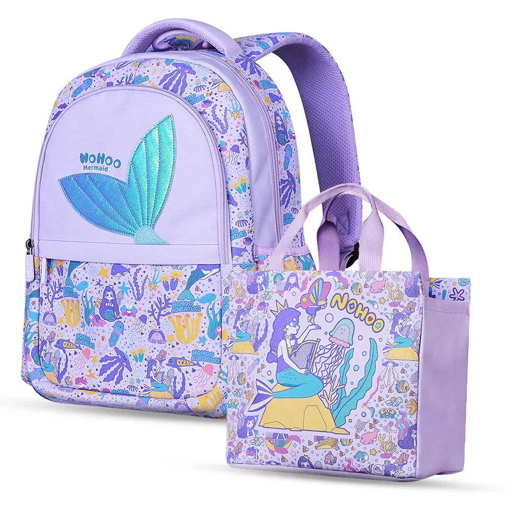 Nohoo Kids 16 Inch School Bag with Handbag Combo Mermaid - Purple
