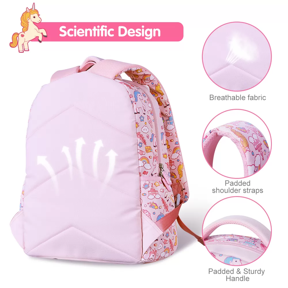 Nohoo Kids 16 Inch School Bag with Lunch Bag Combo Unicorn - Pink