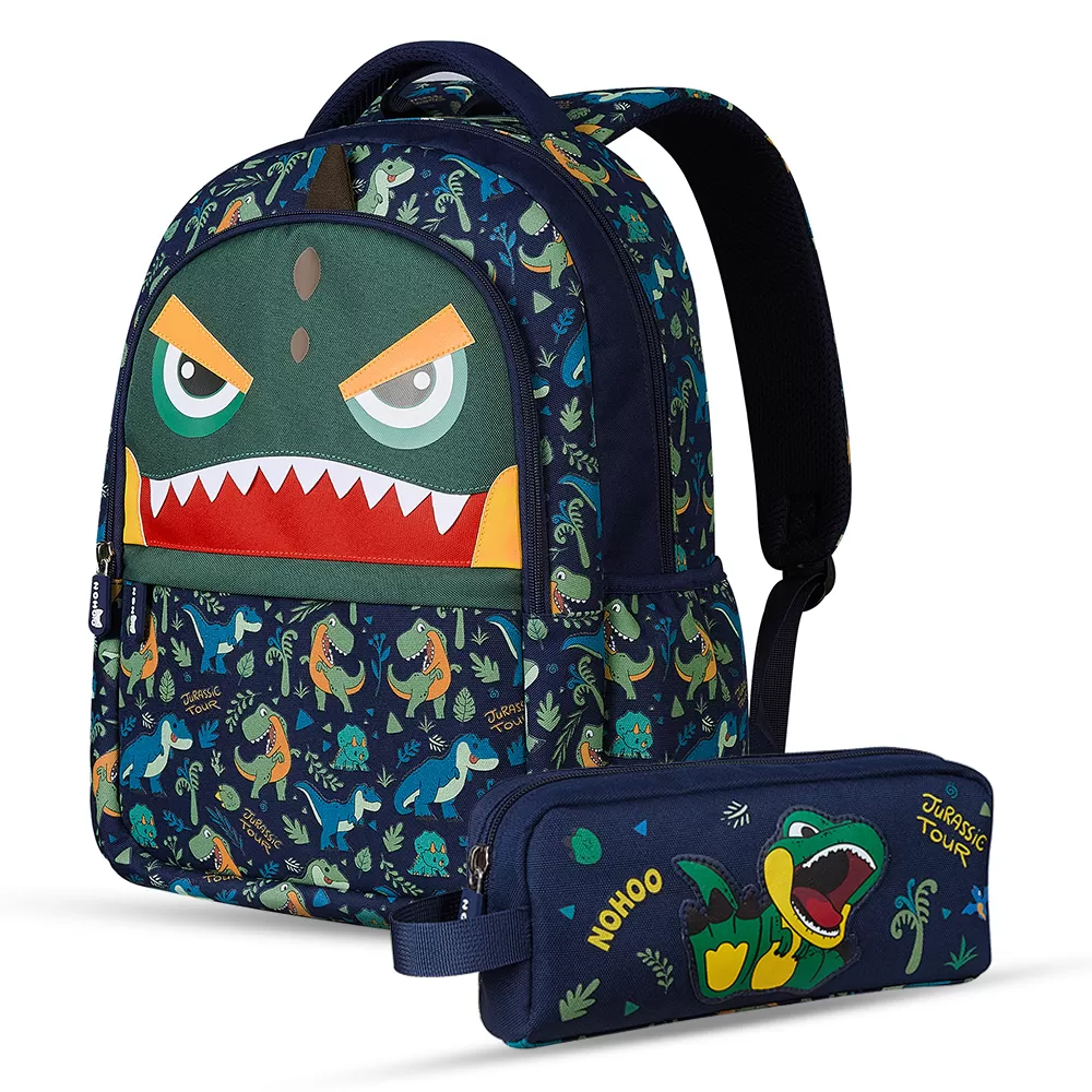 Nohoo Kids 16 Inch School Bag with Pencil Case Combo Dino - Green