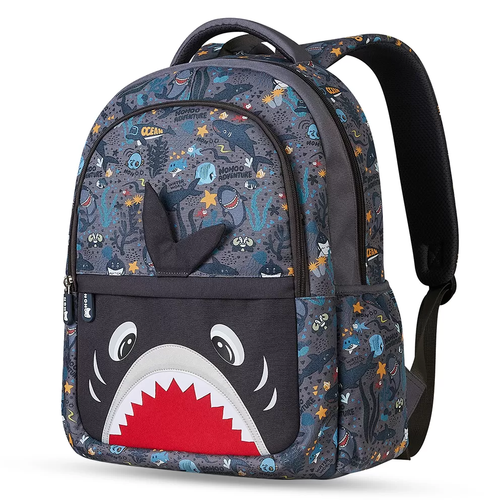 Nohoo Kids 16 Inch School Bag with Lunch Bag and Pencil Case (Set of 3) Shark - Grey