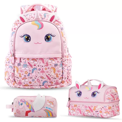 Nohoo Kids 16 Inch School Bag with Lunch Bag and Pencil Case (Set of 3) Unicorn - Pink