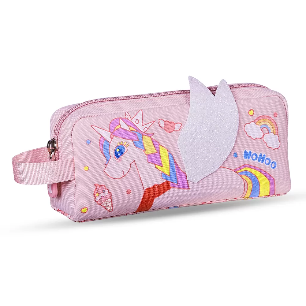 Nohoo Kids 16 Inch School Bag with Lunch Bag and Pencil Case (Set of 3) Unicorn - Pink