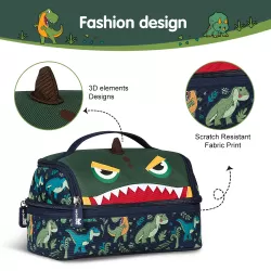 Nohoo Kids 16 Inch School Bag with Lunch Bag, Handbag and Pencil Case (Set of 4) Dino - Green