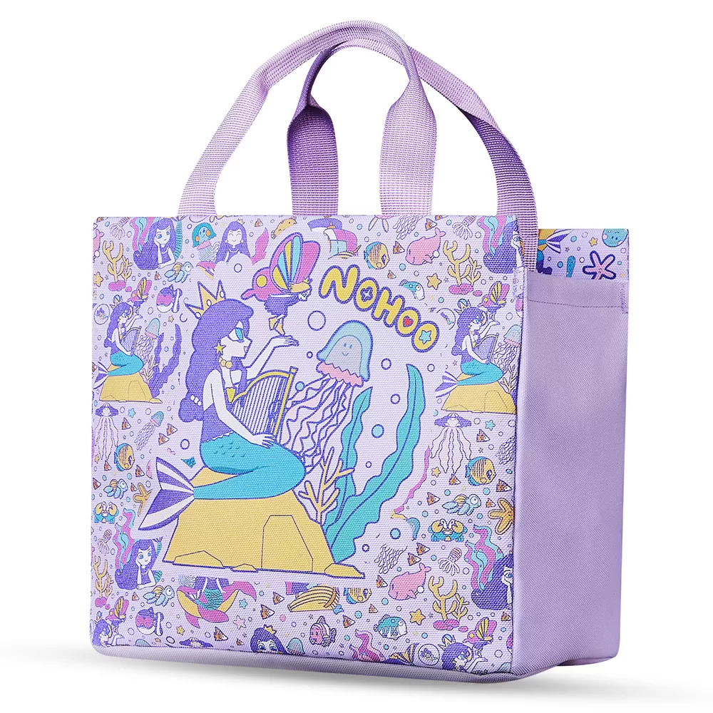 Nohoo Kids 16 Inch School Bag with Lunch Bag, Handbag and Pencil Case (Set of 4) Mermaid - Purple