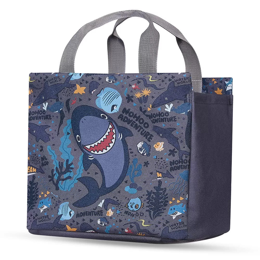 Nohoo Kids 16 Inch School Bag with Lunch Bag, Handbag and Pencil Case (Set of 4) Shark - Grey