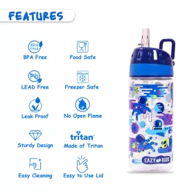 Eazy Kids Lunch Box Set and Tritan Water Bottle w/ Carry handle, Astronauts - Blue, 420ml