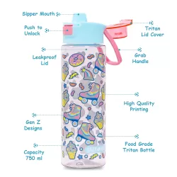 Eazy Kids Lunch Box Set and Tritan Water Bottle w/ Flip Lid, Gen Z Skater - Blue, 750ml