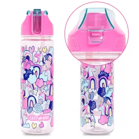 Eazy Kids Lunch Box Set and Tritan Water Bottle w/ 2in1 drinking, Flip lid and Sipper, Unicorn - Pink, 650ml