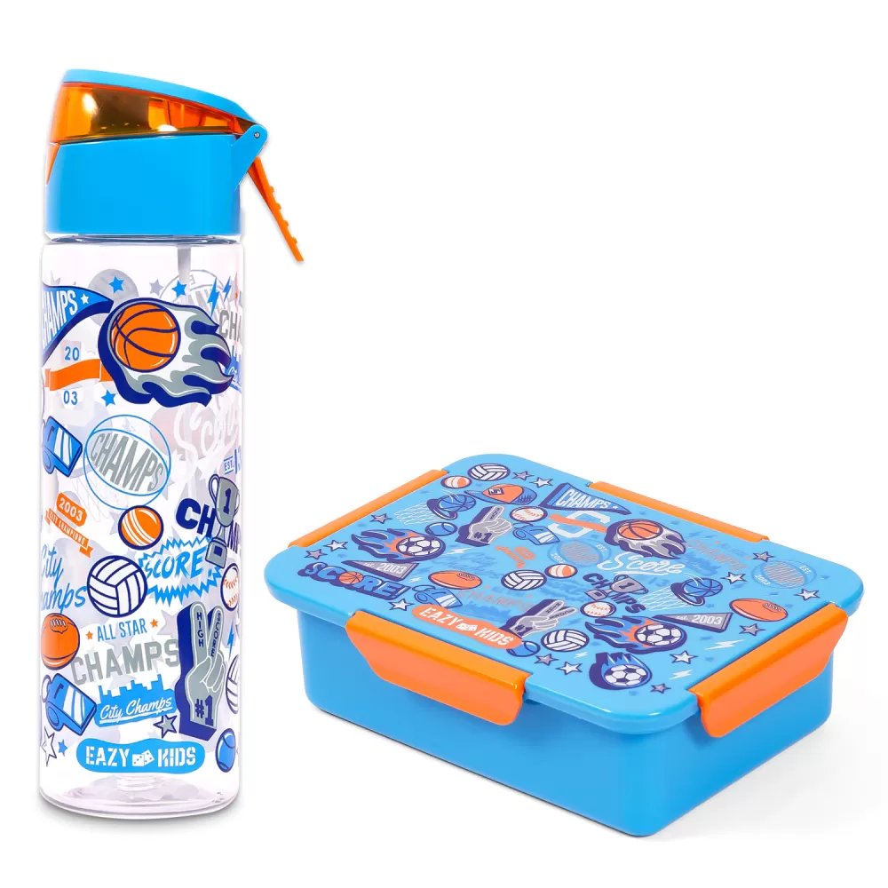 Eazy Kids Lunch Box and Tritan Water Bottle w/ Spray, Soccer
