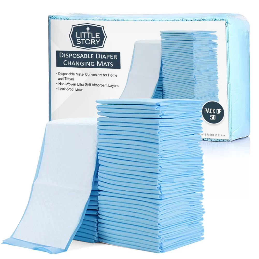 Little Story Diaper Caddy with 50pcs Blue Changing Mats - Grey