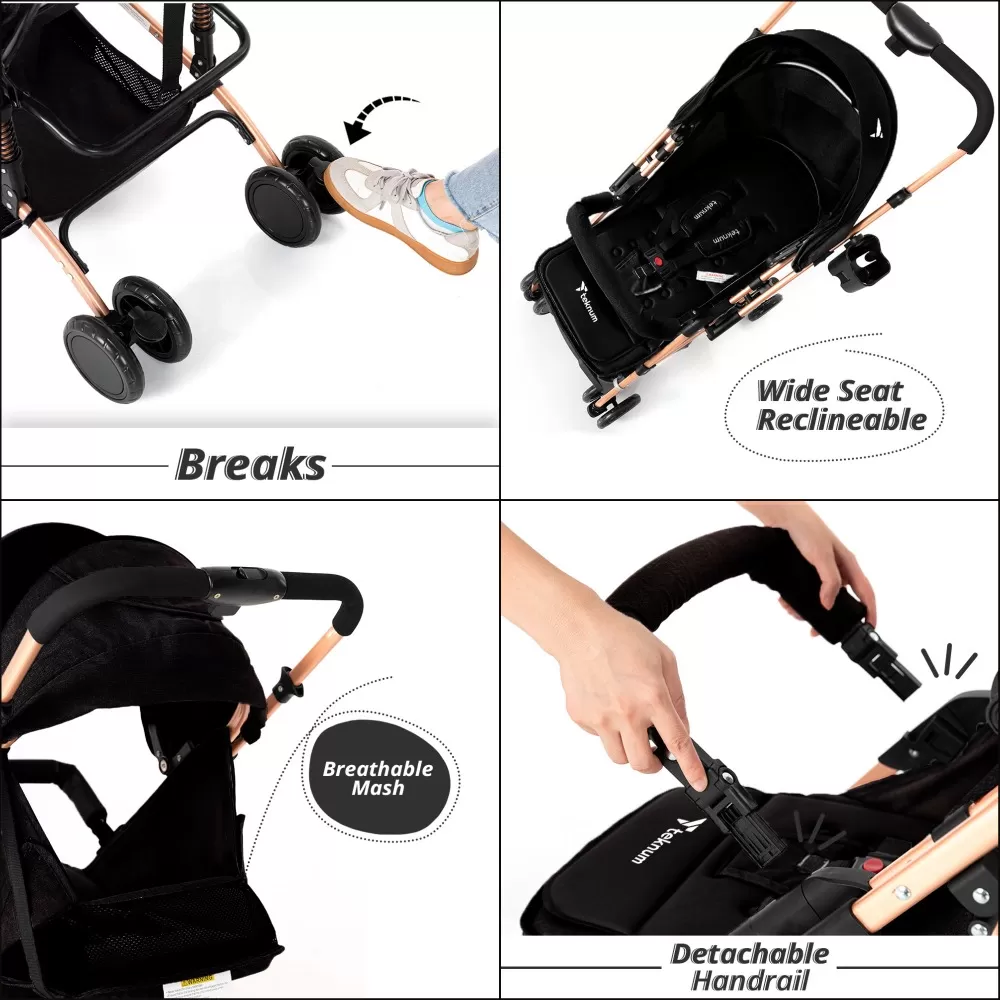 Teknum Reversible Trip Stroller w / Blue Ace Diaper Bag - Black