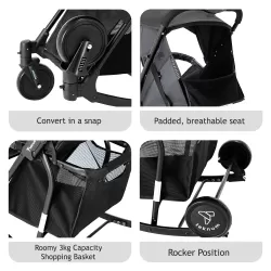 Teknum Stroller With Rocker with Orange Styler Fashion Diaper Bag- Black