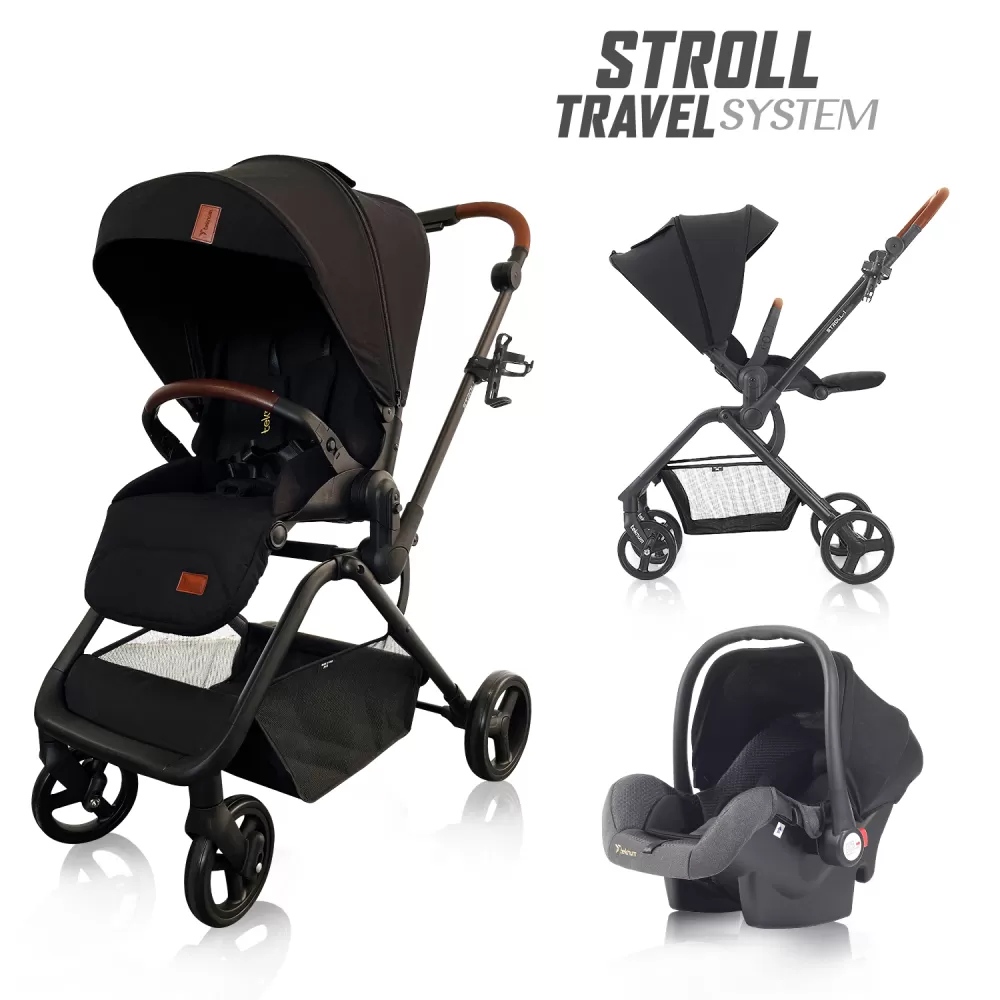 Teknum STROLL-1 Travel System w/Reversible Stroller and Compacto Baby Car Seat-Black