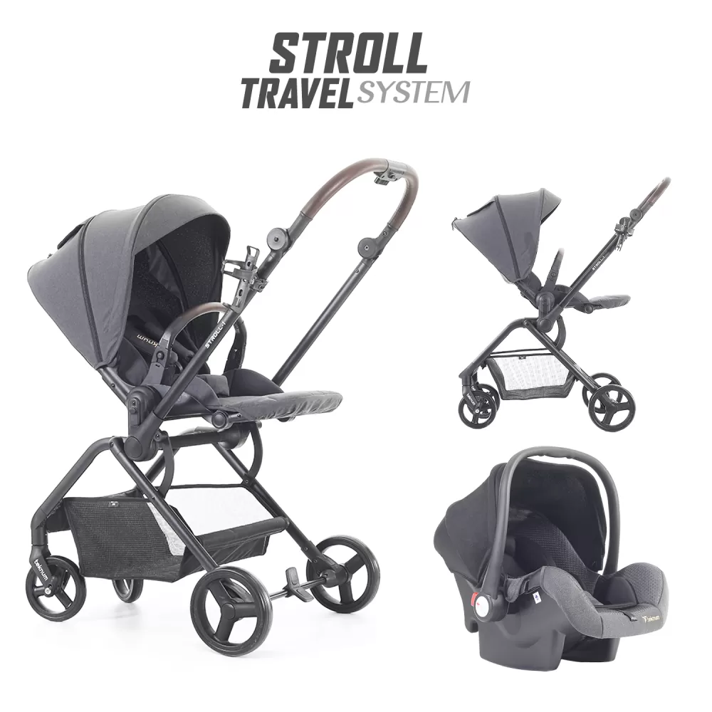 Teknum STROLL-1 Travel System w/Reversible Stroller and Compacto Baby Car Seat-Grey