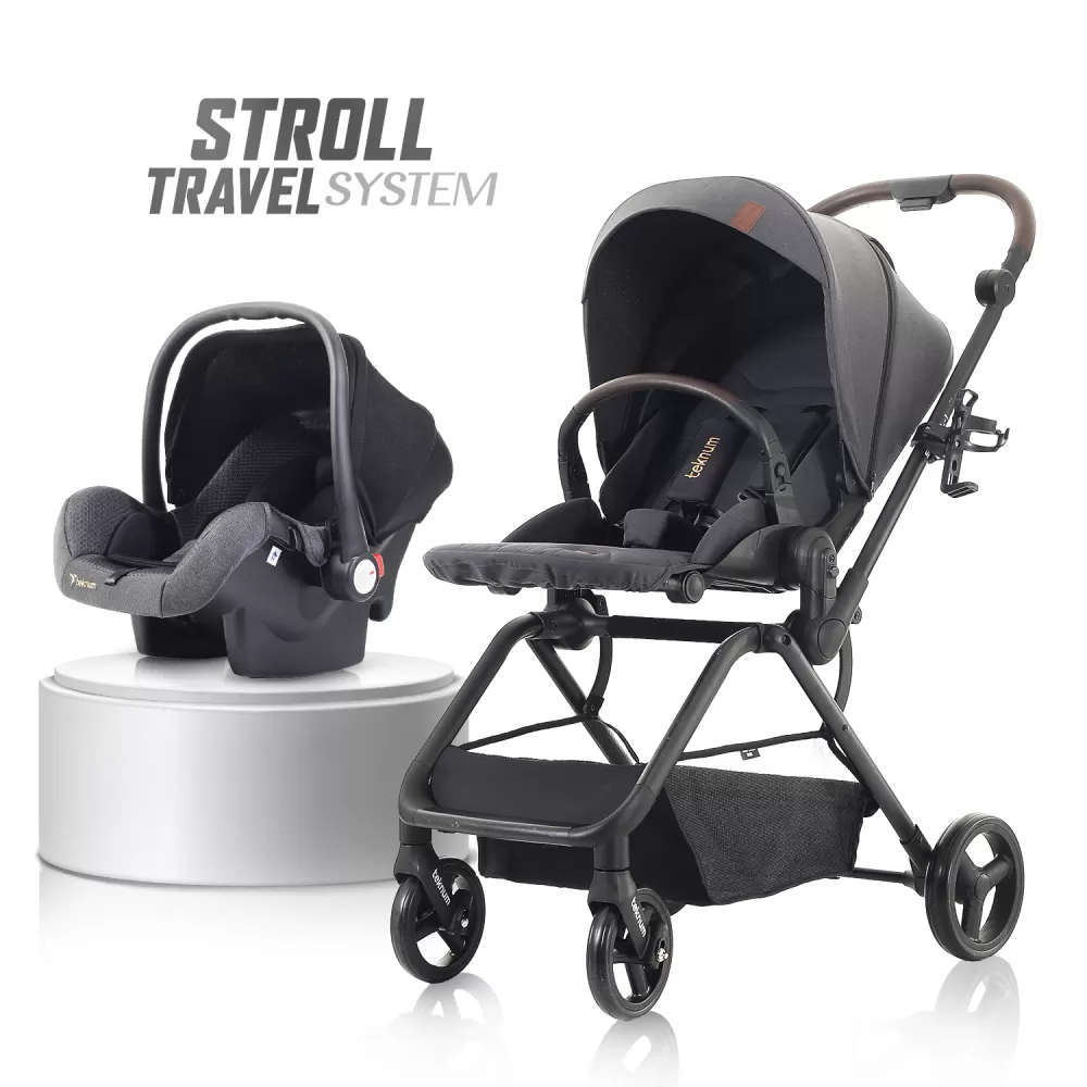 Teknum STROLL-1 Travel System w/Reversible Stroller and Compacto Baby Car Seat-Grey