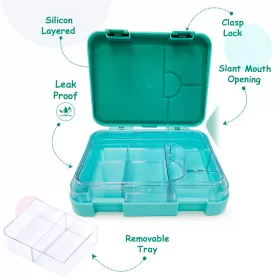 Eazy Kids 6 & 4 Convertible Bento Lunch Box wt Sandwich Cutter Set-Unicorn Green