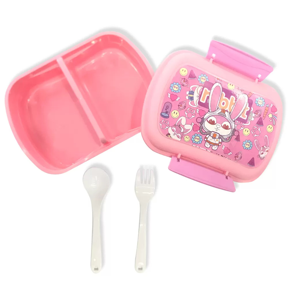 Eazy Kids - Set of 2 - Lunch Box &amp; Water Bottle - Rabbit Pink