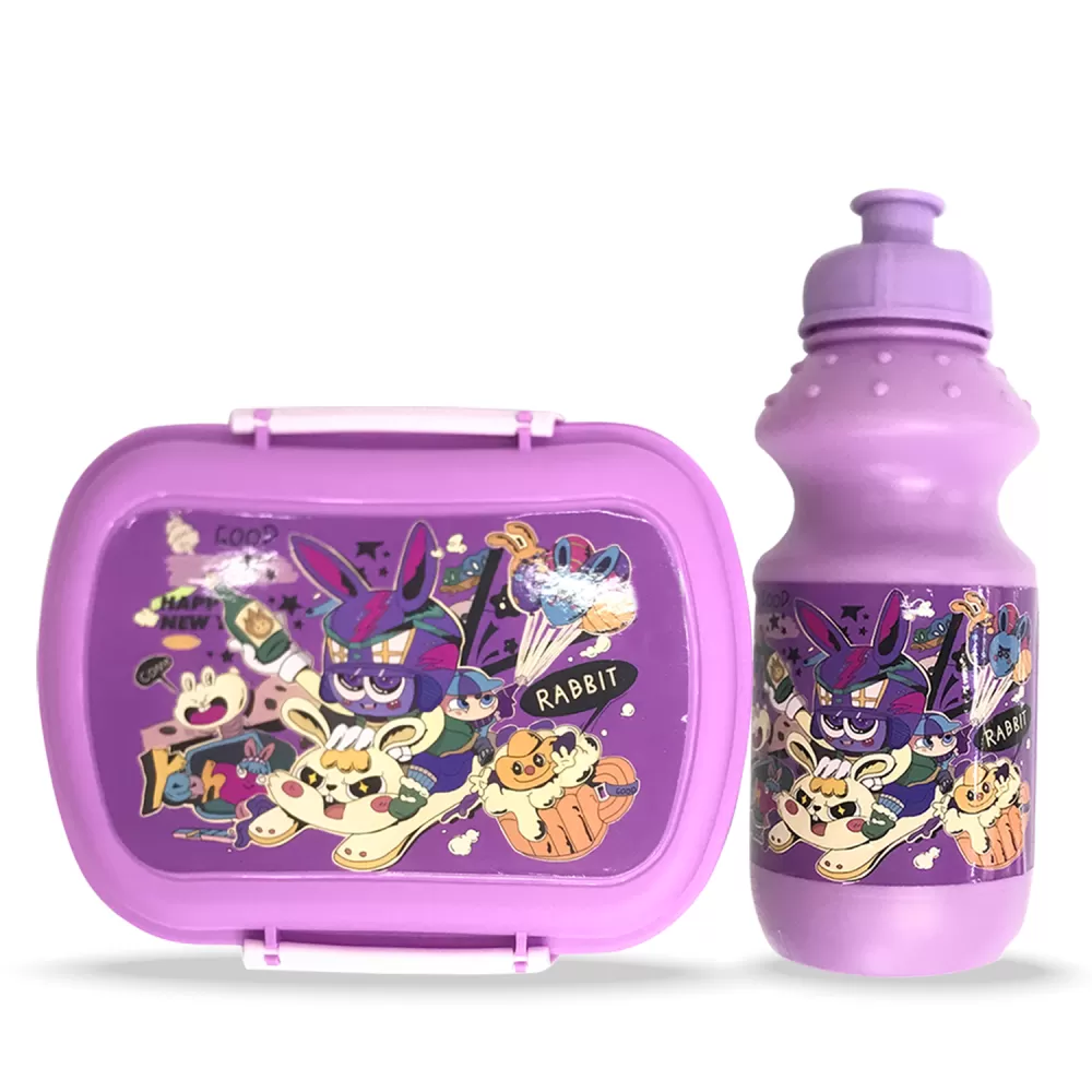 Eazy Kids - Set of 2 - Lunch Box &amp; Water Bottle - Rabbit Purple