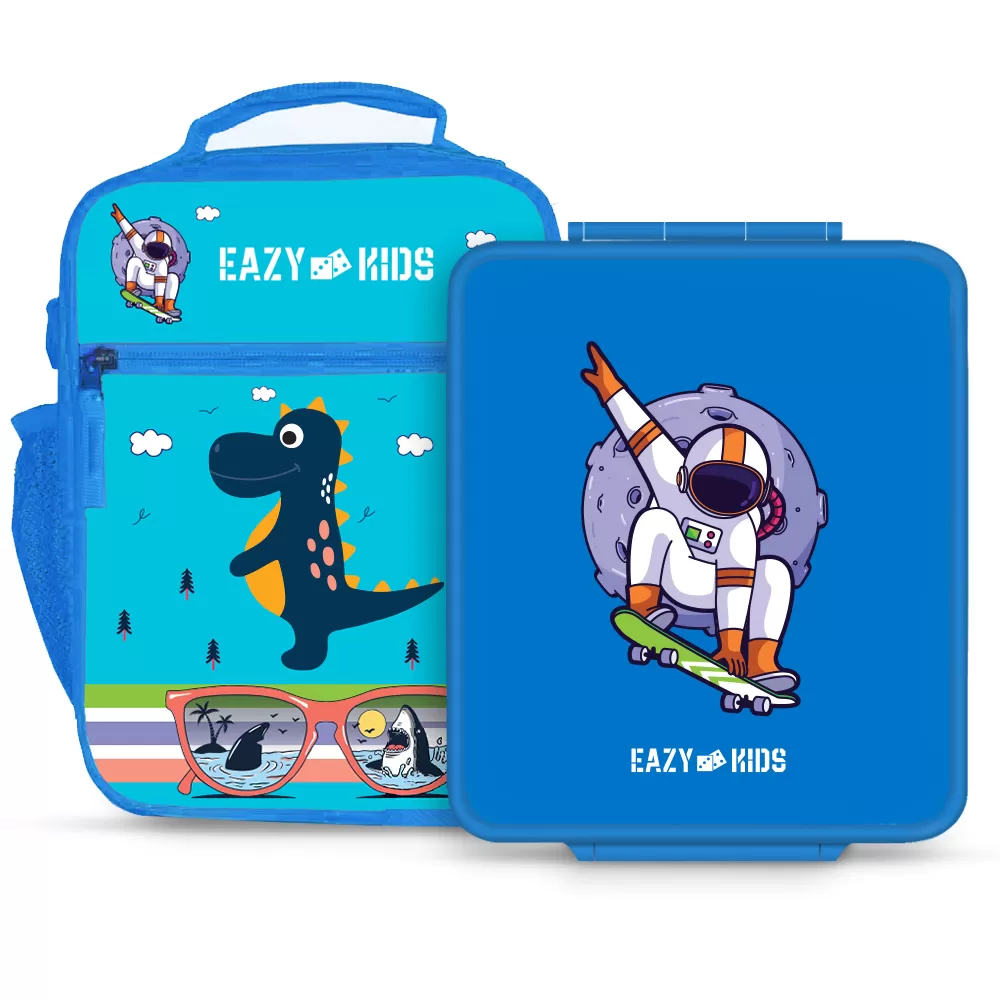 Eazy Kids Bento Boxes wt Insulated Lunch Bag Combo- Baby Astonaut Blue