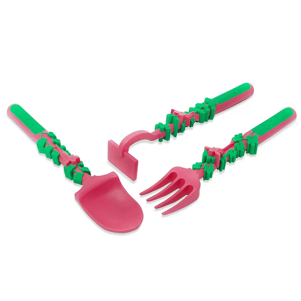 Eazy Kids Spoon, Fork &amp; Pusher - Pink, Gardening, 3Pcs