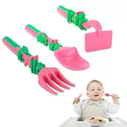 Eazy Kids Spoon, Fork & Pusher - Pink, Gardening, 3Pcs