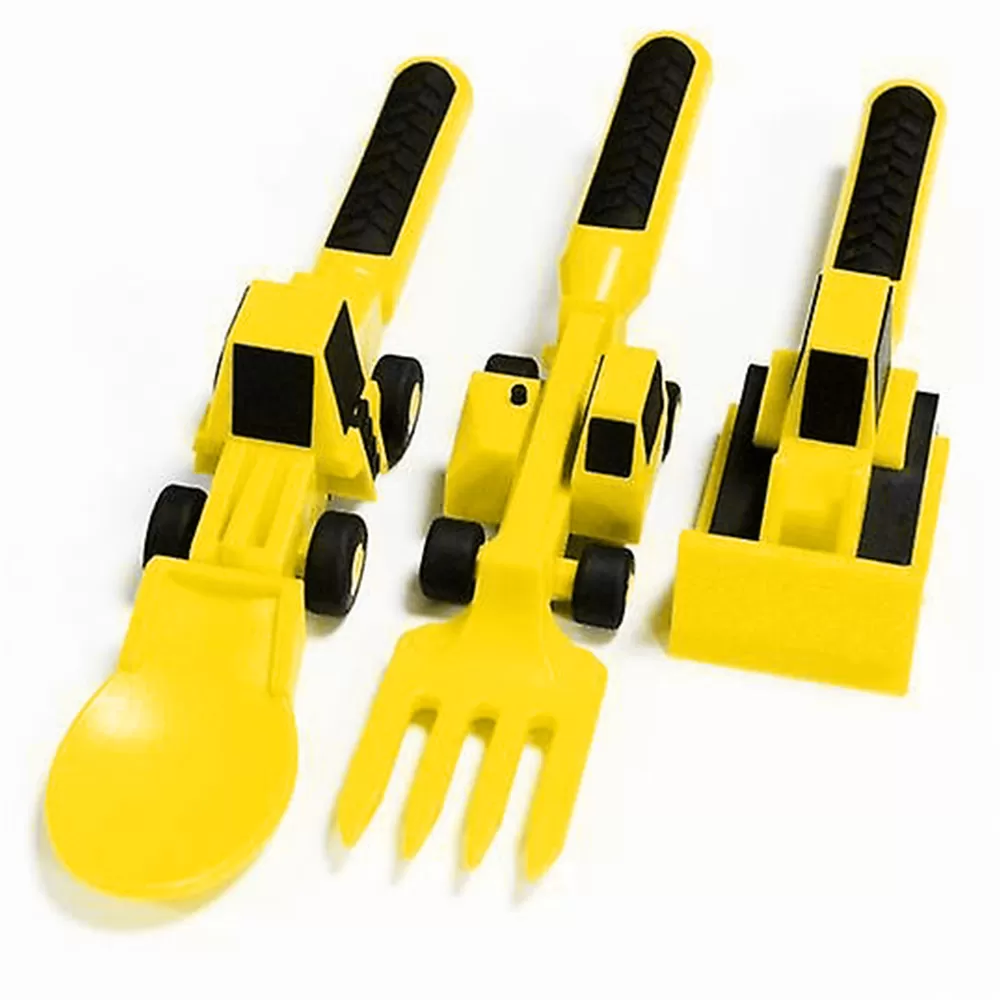 Eazy Kids Spoon, Fork &amp; Pusher - Yellow, Truck, 3Pcs
