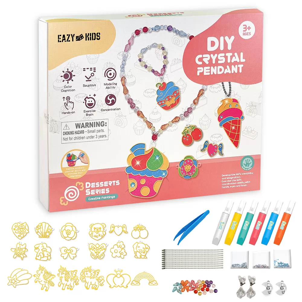 Eazy Kids DIY Kids Art &amp; Craft Crystal Pendant Making &amp; Coloring Set XL- Dessert