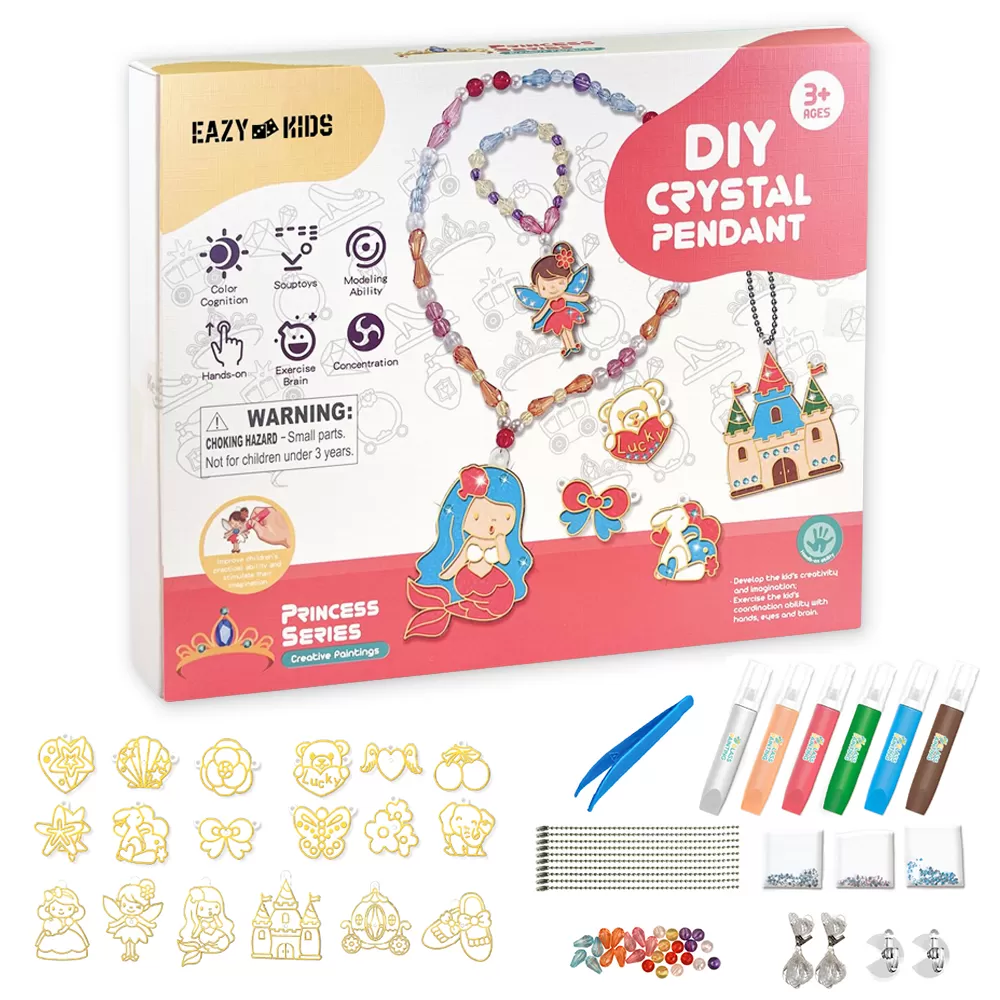 Eazy Kids DIY Kids Art &amp; Craft Crystal Pendant Making &amp; Coloring Set XL- Princess