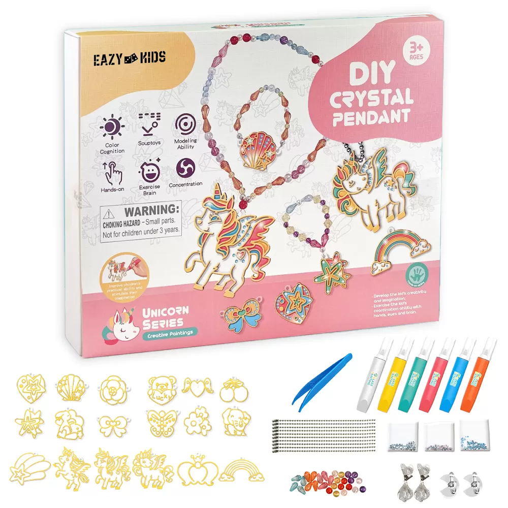 Eazy Kids DIY Kids Art &amp; Craft Crystal Pendant Making &amp; Coloring Set XL- Unicorn