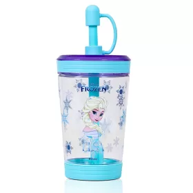Disney Frozen Princess Elsa Tritan Sipper Tumbler Water Bottle W/Straw and Leash Lid-Blue(480ml)