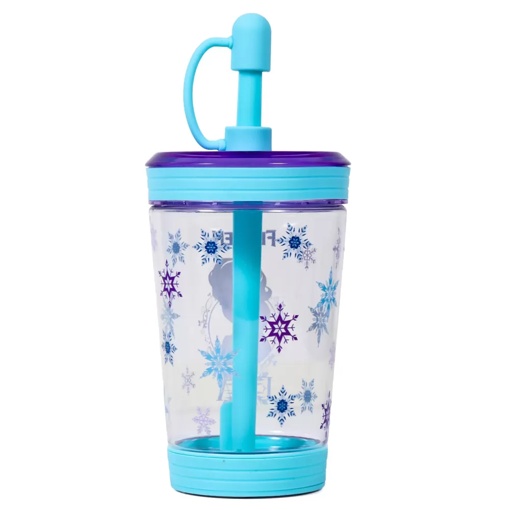Disney Frozen Princess Elsa Tritan Sipper Tumbler Water Bottle W/Straw and Leash Lid-Blue(480ml)