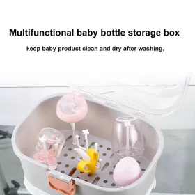 Eazy Kids Baby Bottle Drying Rack Storage Box, 9 Peg - Grey