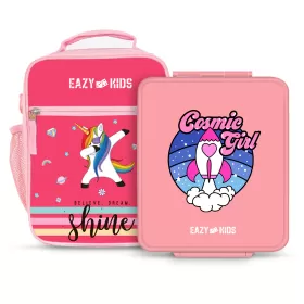 Eazy Kids Jumbo Bento Lunch Box w/t Insulated Jar-Cosmic Girl Pink