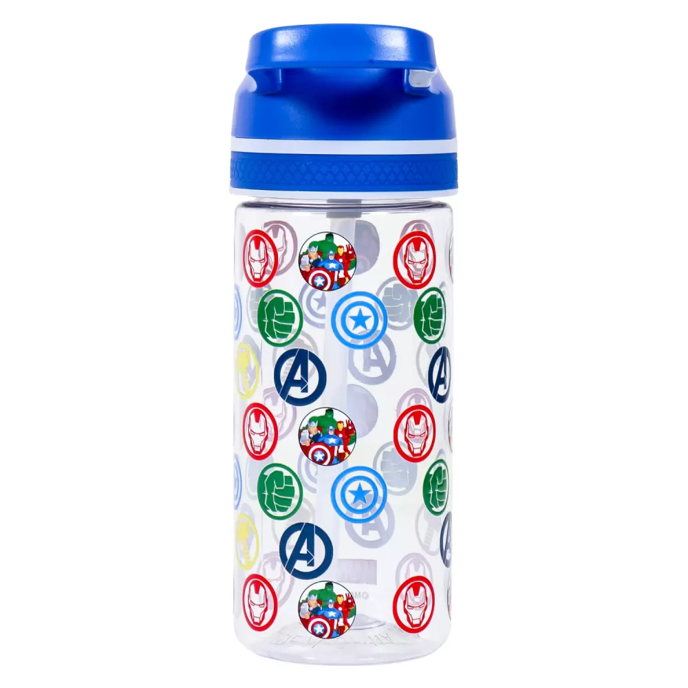 Marvel Avengers Tritan Water Bottle w/Lockable Push button and Carry Handle-Blue (420ml)