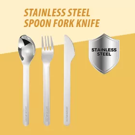 Eazy Kids Portable Travel Cutlery Set - Stainless Steel Spoon, Fork & Knife with Silicone Case ( Yellow )
