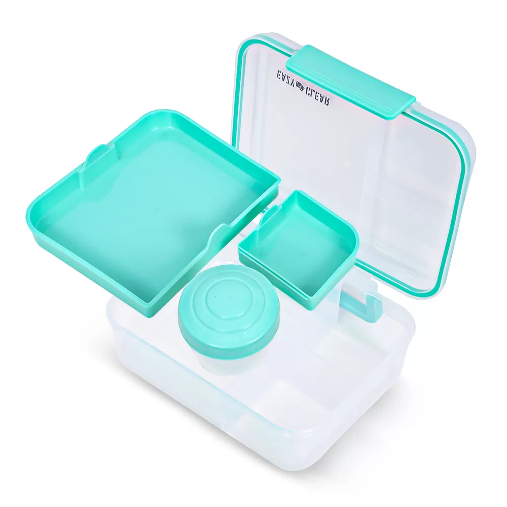 Eazy Kids 3/4/5 Compartment Convertible 1650ml Bento Lunch Box with 150ml Gravy Bowl - Green