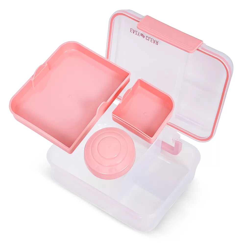 Eazy Kids 3/4/5 Compartment Convertible 1650ml Bento Lunch Box with 150ml Gravy Bowl - Pink
