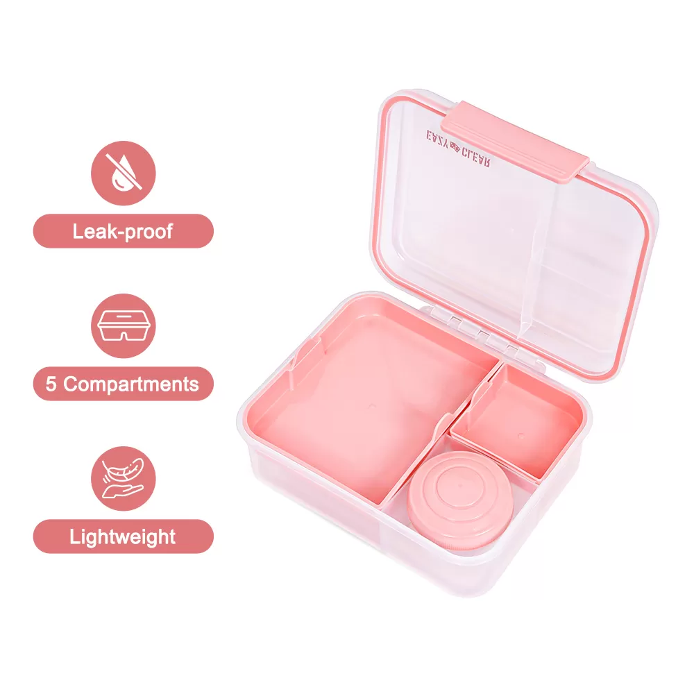 Eazy Kids 3/4/5 Compartment Convertible 1650ml Bento Lunch Box with 150ml Gravy Bowl - Pink