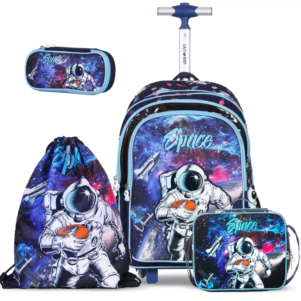 Eazy Kids-Back to School-17&quot; Set of 4 School Bag Lunch Bag Activity Bag &amp; Pencil Case Astronaut-Blue