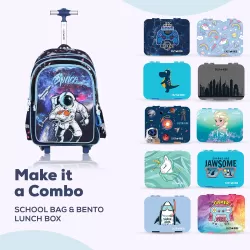 Eazy Kids-Back to School-17" Set of 4 School Bag Lunch Bag Activity Bag & Pencil Case Astronaut-Blue