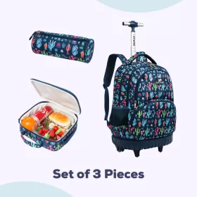 Eazy Kids-18" Set of 3 Trolley School Bag Lunch Bag & Pencil Case Cacti-Blue