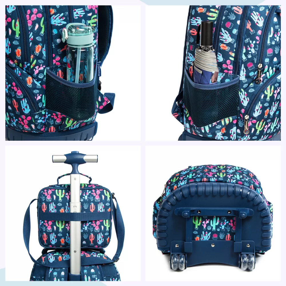 Eazy Kids-18&quot; Set of 3 Trolley School Bag Lunch Bag &amp; Pencil Case Cacti-Blue